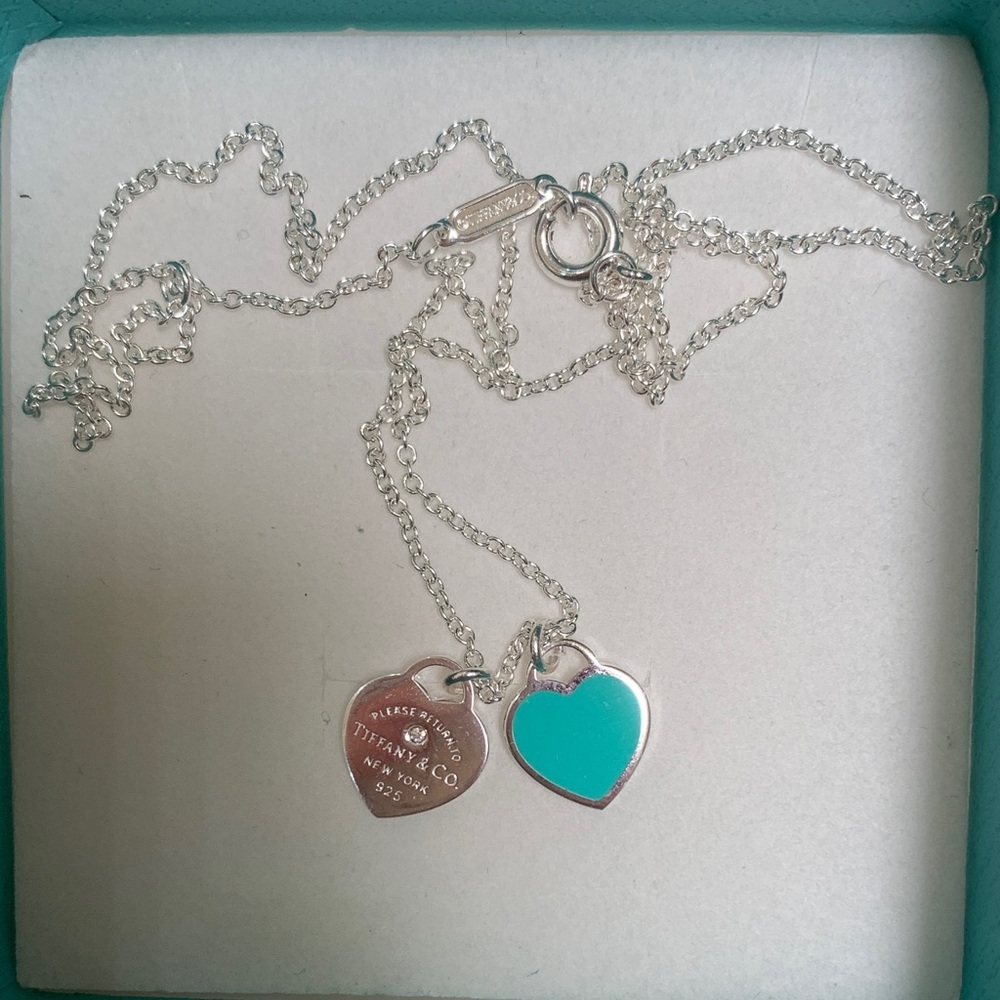 Tiffany & Co. Silver Necklace with Turquoise Heart Enamel Charm